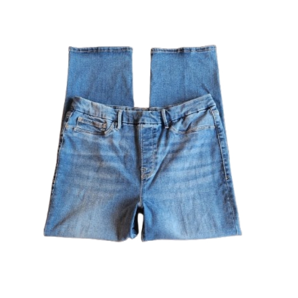 Revolve GOOD AMERICAN Power Stretch High-Rise Pull-On Straight Ankle Jeans
